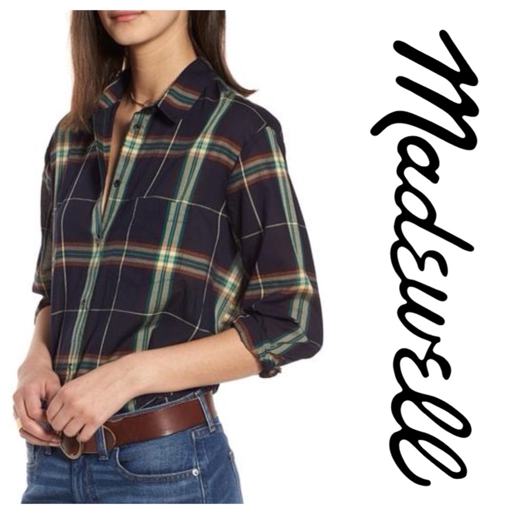 Madewell Jade Green Oversized Ex-Boyfriend Plaid Shirt
